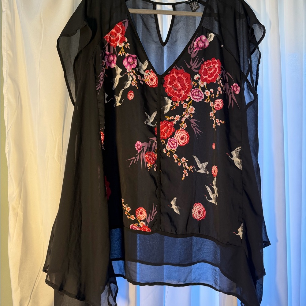 Torrid Black Floral Chiffon Blouse